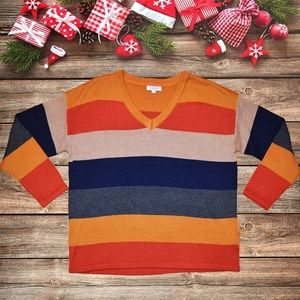 ​Andree by Unit Wool Blend Colorblock Stripe V-Neck Sweater Size L